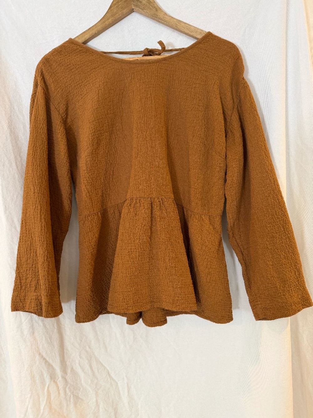 Madewell Caramel Cotton Gauze Peplum Top — XS